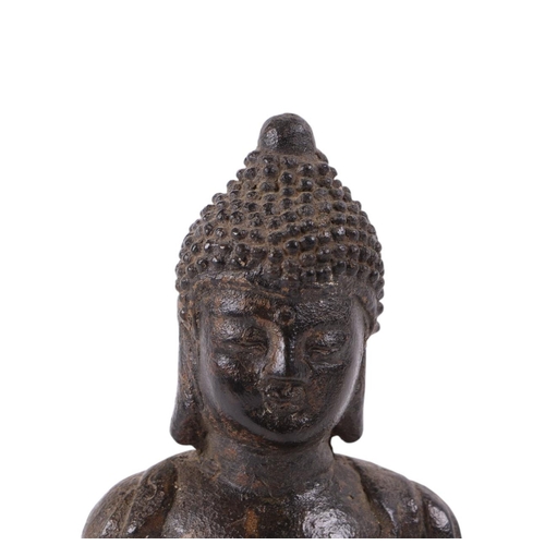 923 - A bronze figure of a seated Buddha, 19cms high.