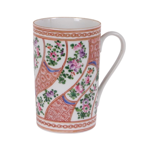 955 - A Chinese famille rose tankard, 15cms high.Condition ReportThere are two hairline cracks running dow... 