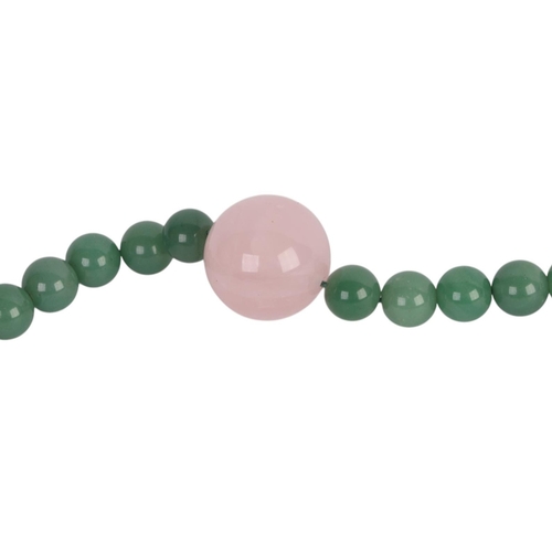 970 - A Chinese jade / hardstone & rose quartz court necklace, in a fitted box.