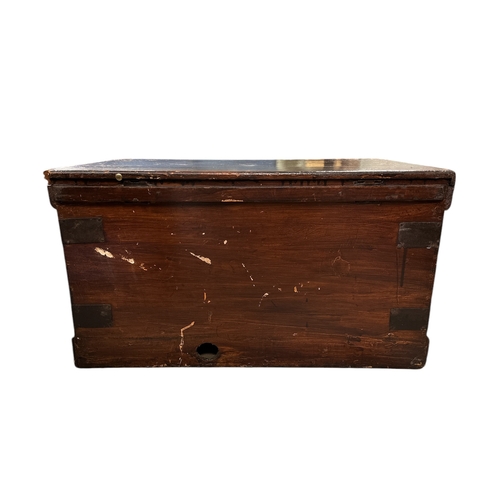 1148 - A iron bound naïve painted pine blanket box. 69cm wide