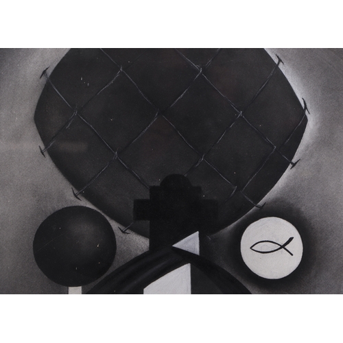 298 - 20th century school - a black & white abstract print, framed & glazed, 54 by 74cms.