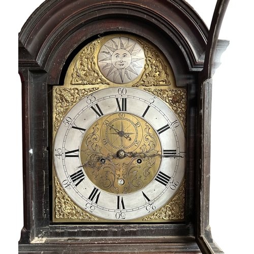 624 - A George III longcase clock, the arched brass dial with silvered chapter ring and Roman and Arabic n... 