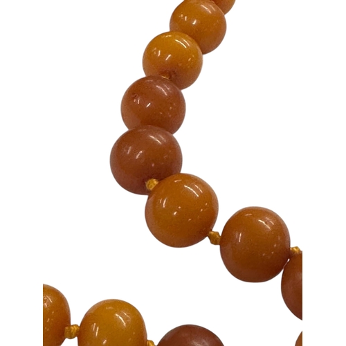 864 - A graduated amber bead necklace, 70g, the largest bead approx 12mm diameter.