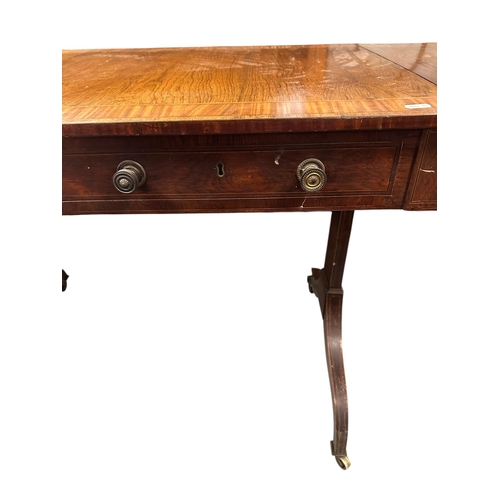 1127 - A 19th century rosewood sofa table with two frieze and two faux frieze drawers, 93 by 59cms.