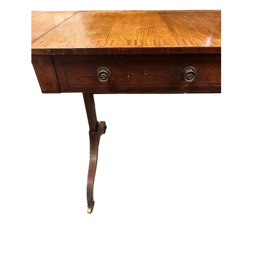 1127 - A 19th century rosewood sofa table with two frieze and two faux frieze drawers, 93 by 59cms.