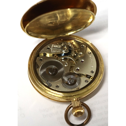 646 - An 18ct gold cased full hunter pocket watch, the white enamel dial with Roman numerals and subsidiar... 