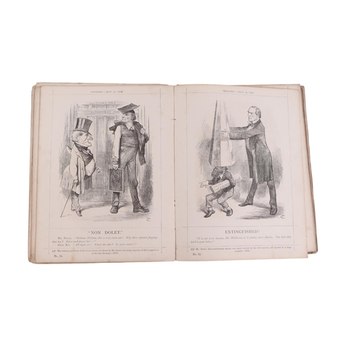 29 - A bound volume of 19th century cartoons from Punch magazine (1845-1878) printed Fleet Street London ... 