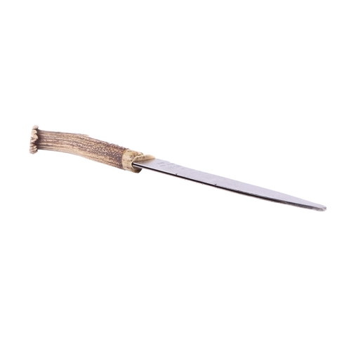 42 - An antler handled hunting dagger, the blade marked '17098, 1558, 1737HV, Oregon, 3/8, Made in Canada... 
