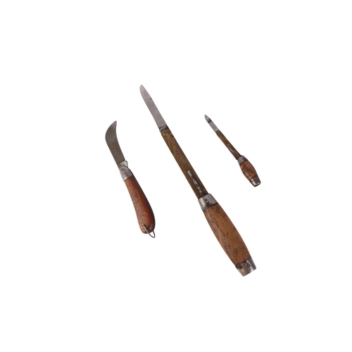 45 - Three Swedish barrel knives with treen handles, the largest 14cms long (closed) (3).