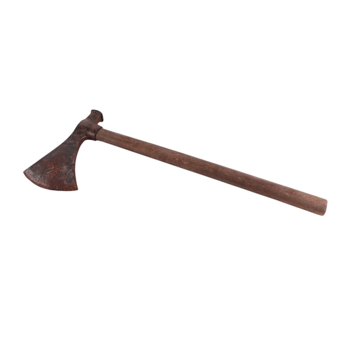 46 - A steel pole axe with wooden shaft, 26cms wide.