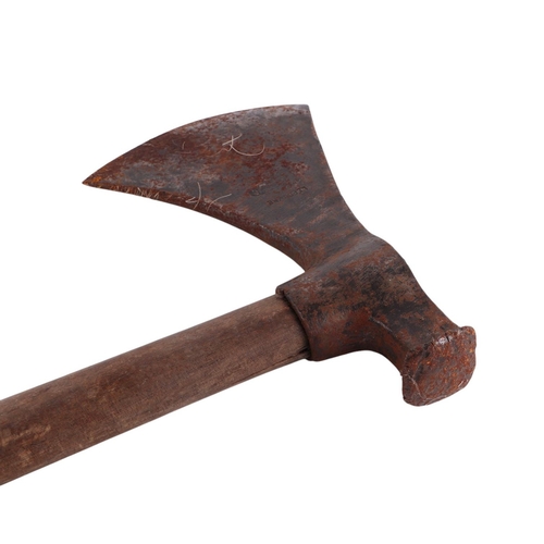 46 - A steel pole axe with wooden shaft, 26cms wide.