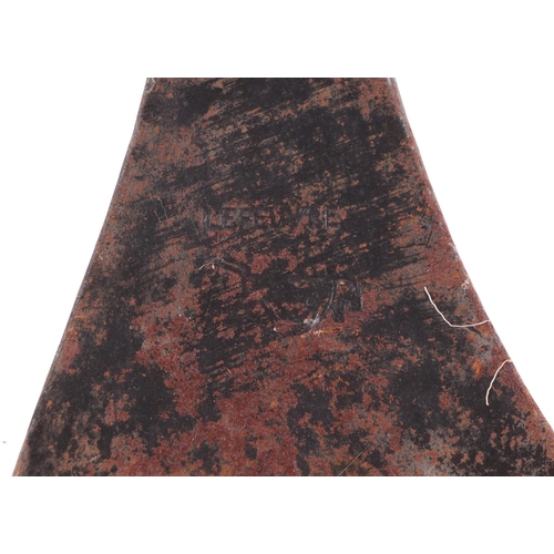 46 - A steel pole axe with wooden shaft, 26cms wide.