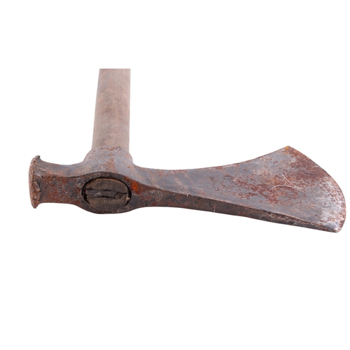 46 - A steel pole axe with wooden shaft, 26cms wide.