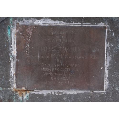 47 - A large cast bronze Naval plaque HMS Thane 'We Live Again', with inscription to verso 'Presented to ... 