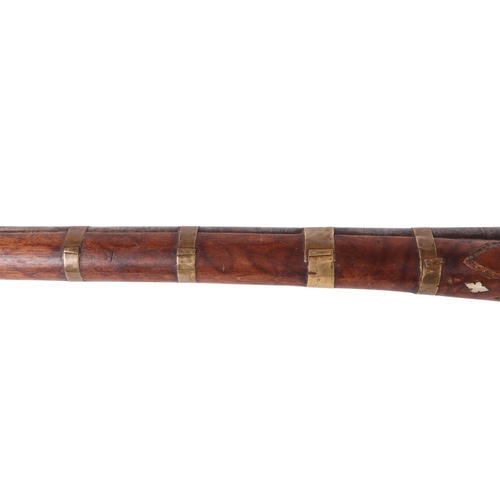 52 - A 19th century Jezail Indo-Persian flintlock rifle with mother of pearl inlaid decoration, 126cms lo... 