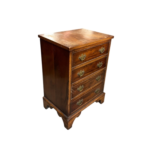 913 - A George III style yew wood chest of small proportions with four long drawers, on bracket feet, 44cm... 