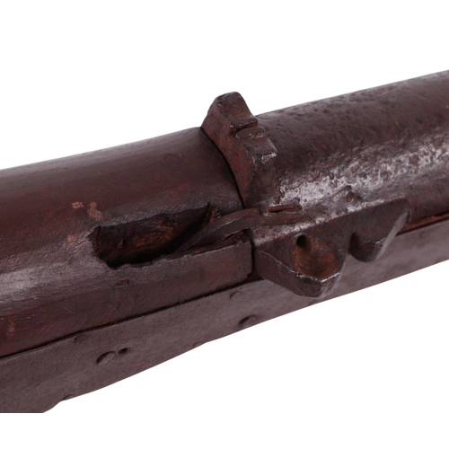 27 - A large and impressive 19th century Indian Matchlock musket with 1 inch bore, 145cms long overall.