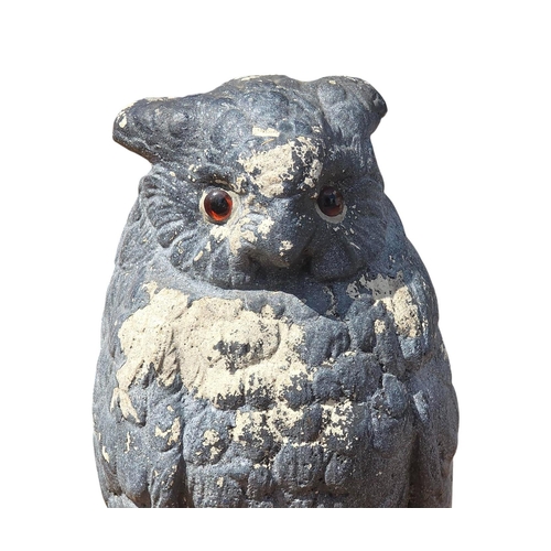 9 - Three painted stoneware garden owls, each 44cms high (3).