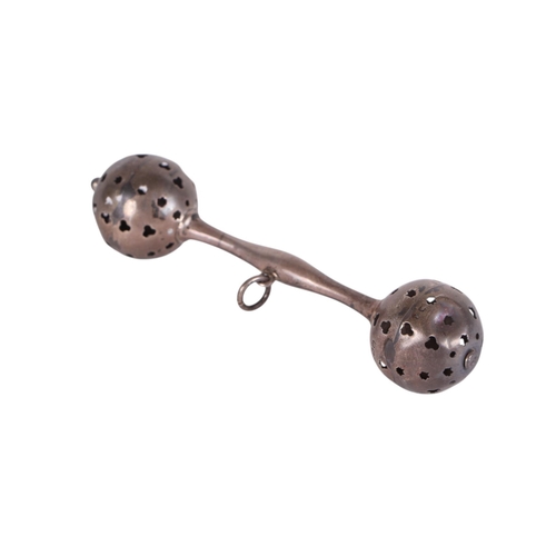 A George V silver babies rattle, the central handle fitted with a ...