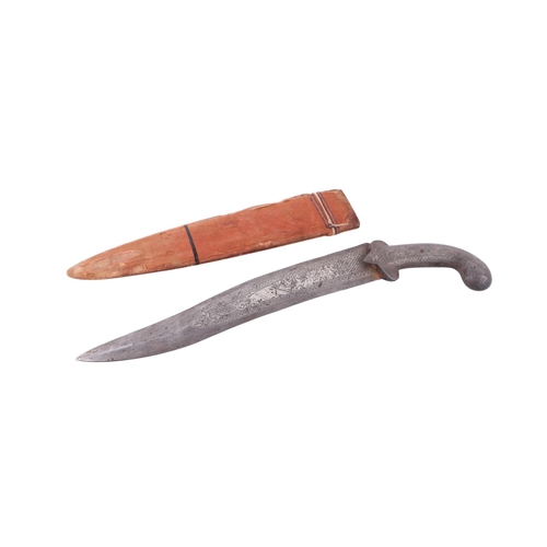 100 - A 19th century Qajar / Indo-Persian Kard knife, all steel with silver Koftgari inlaid decoration, ov... 