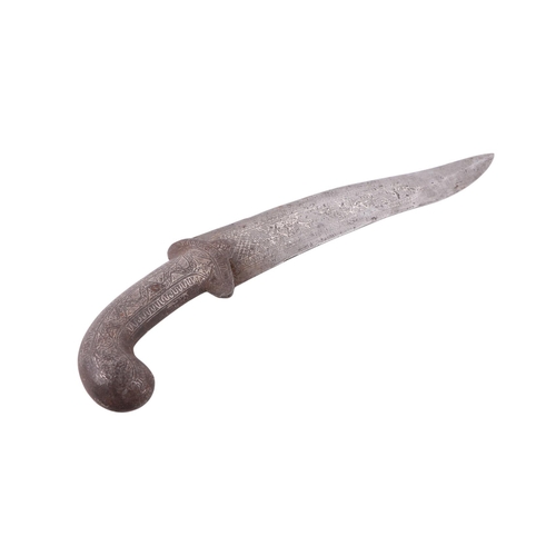 100 - A 19th century Qajar / Indo-Persian Kard knife, all steel with silver Koftgari inlaid decoration, ov... 