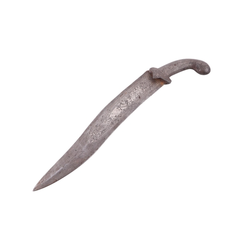 100 - A 19th century Qajar / Indo-Persian Kard knife, all steel with silver Koftgari inlaid decoration, ov... 