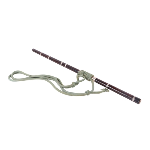 104 - A straight bladed Burmese Dha sword with white metal mounted rosewood handle and scabbard, and havin... 