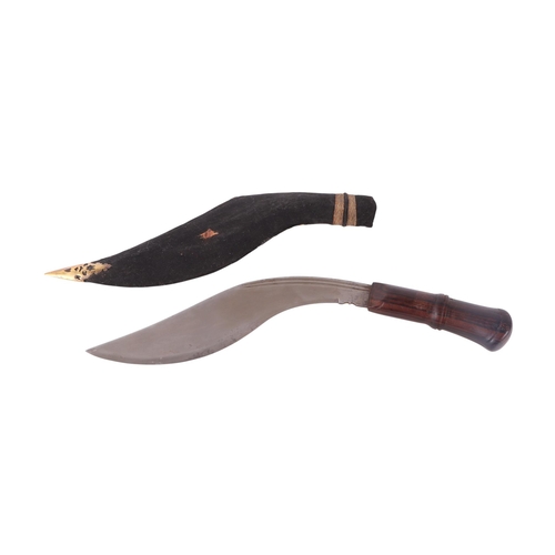 105 - A late 19th / early 20th century kukri with steel blade and rosewood handle in a cloth covered scabb... 