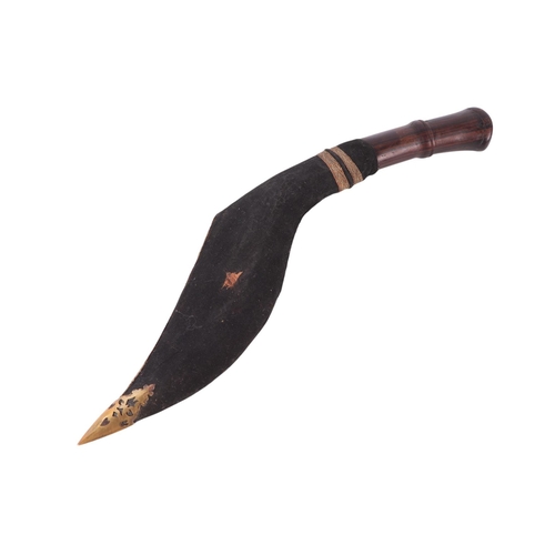 105 - A late 19th / early 20th century kukri with steel blade and rosewood handle in a cloth covered scabb... 