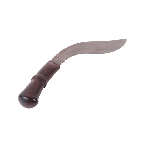 105 - A late 19th / early 20th century kukri with steel blade and rosewood handle in a cloth covered scabb... 