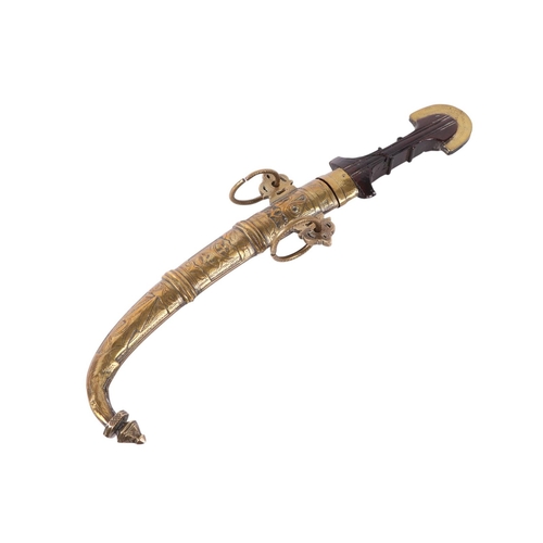 106 - A late 19th / early 20th century North African Koummya dagger with white metal mounted hardwood hand... 