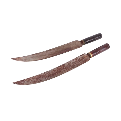 107 - Two early / mid 20th century Taiwan aboriginal swords with carved hardwood scabbards, each approx 61... 