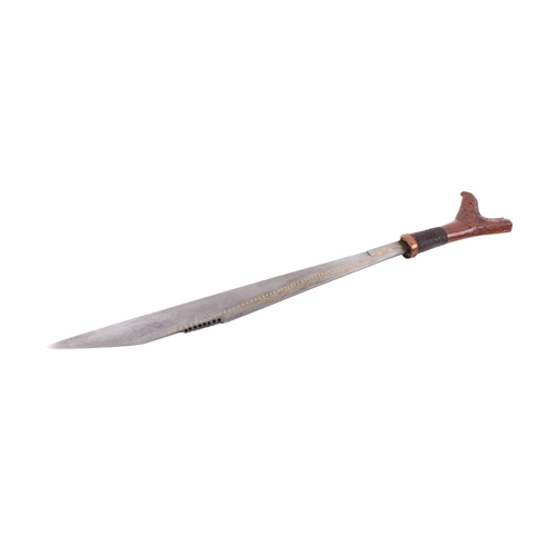 110 - A 20th century Sarawak / Malay small Mandau sword with carved hardwood and woven rattan handle, the ... 