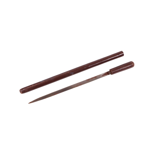 115 - An officers leather covered swagger sword stick 58cm long, blade length 35cm long together with a le... 
