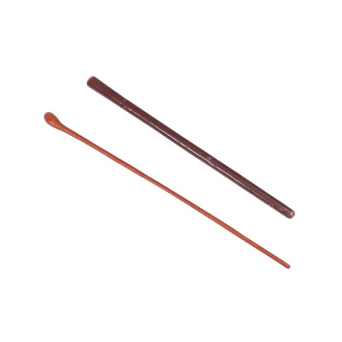 115 - An officers leather covered swagger sword stick 58cm long, blade length 35cm long together with a le... 