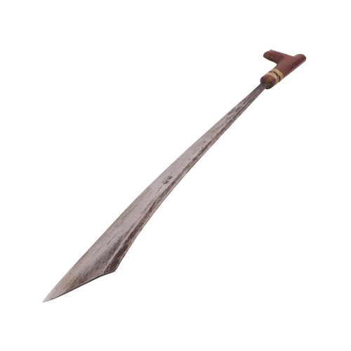 60 - A mid 20th century small Borneo Kayan Mandau Dayak sword and scabbard, overall 64cms, blade length 4... 
