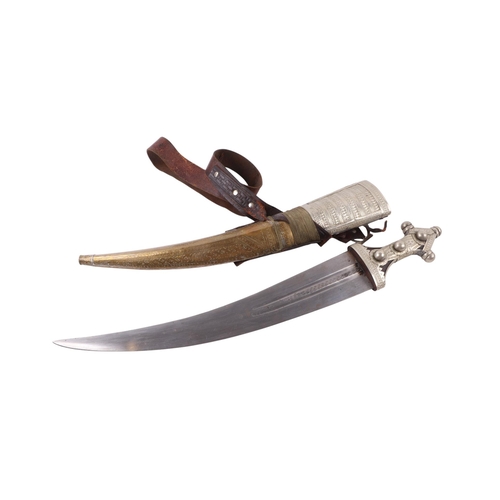 64 - A large mid 20th century Islamic Arab Wahhabite dagger / jambiya long knife, the horn hilt with whit... 