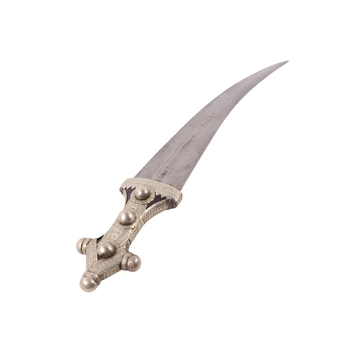 64 - A large mid 20th century Islamic Arab Wahhabite dagger / jambiya long knife, the horn hilt with whit... 