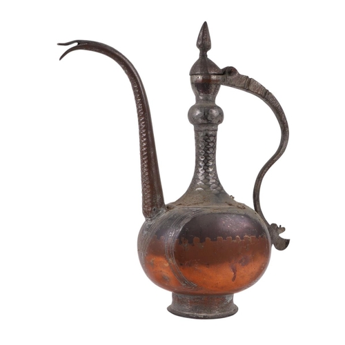 733 - A Turkish / Islamic brass dallah coffee pot, 35cms high; together with a tinned copper Islamic / Tur... 