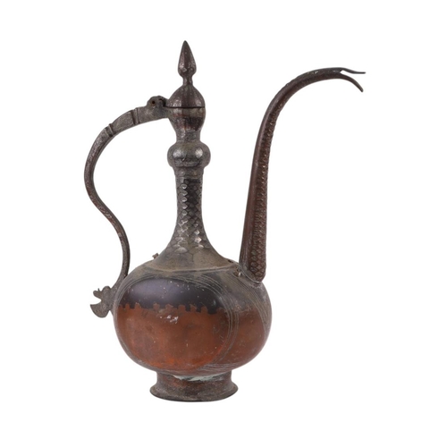 733 - A Turkish / Islamic brass dallah coffee pot, 35cms high; together with a tinned copper Islamic / Tur... 