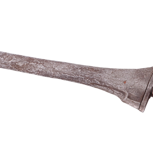 75 - A Javanese Kris / Keris with carved hardwood handle and copper Mendak and having a wavy steel pamor ... 