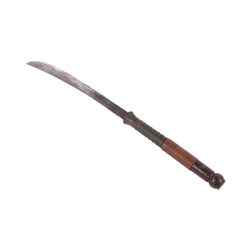 77 - A 19th century Thai Dha / Daab sword with bronze and woven rattan handle, in a lacquered wooden scab... 