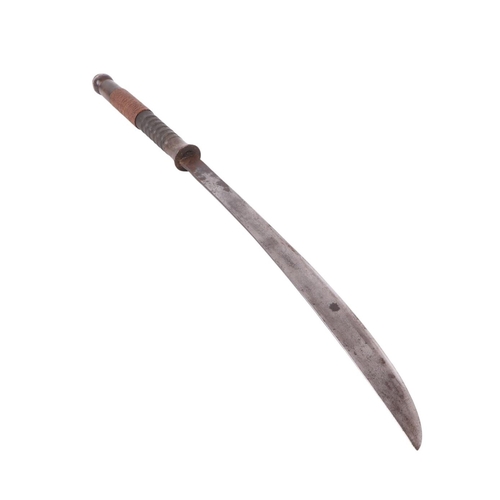 77 - A 19th century Thai Dha / Daab sword with bronze and woven rattan handle, in a lacquered wooden scab... 