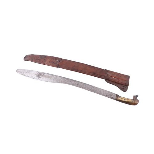 78 - A 19th century Mexican machete with horn handle in a tooled leather scabbard, the steel blade marked... 