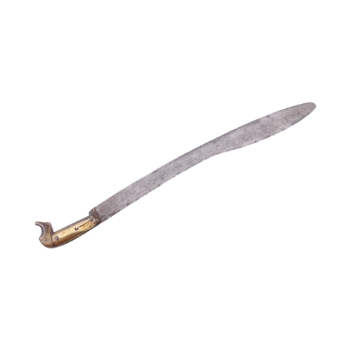 78 - A 19th century Mexican machete with horn handle in a tooled leather scabbard, the steel blade marked... 