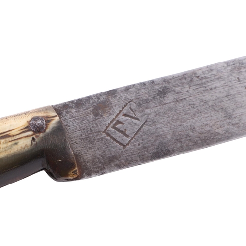 78 - A 19th century Mexican machete with horn handle in a tooled leather scabbard, the steel blade marked... 