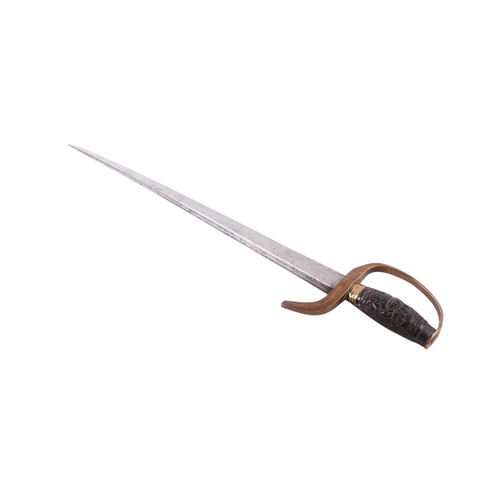 80 - A 19th century Chinese Hudiedao (butterfly) sword with carved hardwood handle and brass guard, havin... 