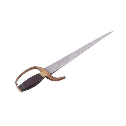 80 - A 19th century Chinese Hudiedao (butterfly) sword with carved hardwood handle and brass guard, havin... 