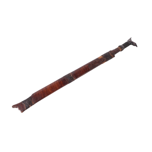 82 - An early 20th century Borneo Kayan Mandau sword with wooden and woven rattan handle, with rattan bou... 