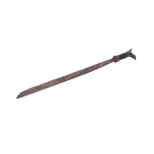 82 - An early 20th century Borneo Kayan Mandau sword with wooden and woven rattan handle, with rattan bou... 